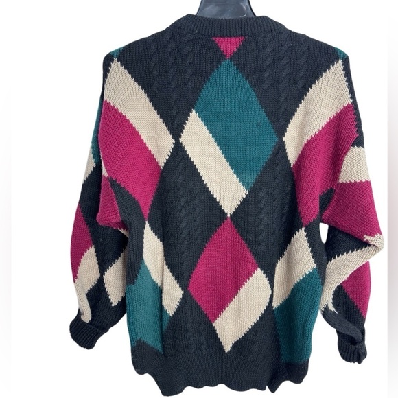 VTG 90s Boston Traders Men's Sweater Large Black 100% Wool Color Block Crewneck - Picture 5 of 13